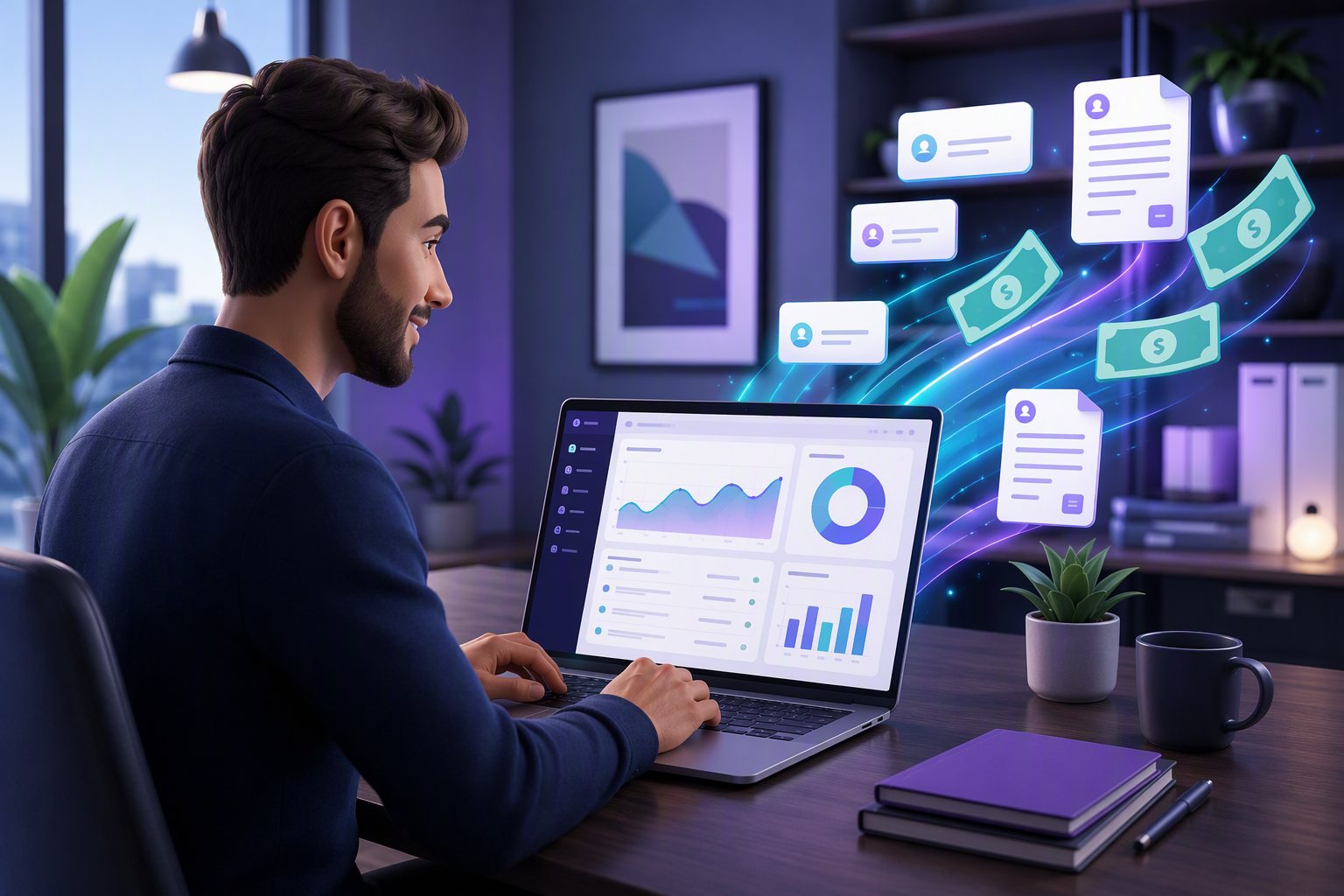 Business owner reviewing payments dashboard